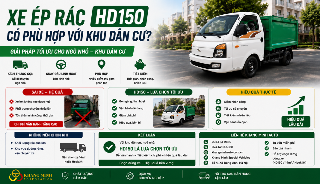 🚛 Xe ép rác HD150 có phù hợp với khu dân cư không Phân tích thực tế